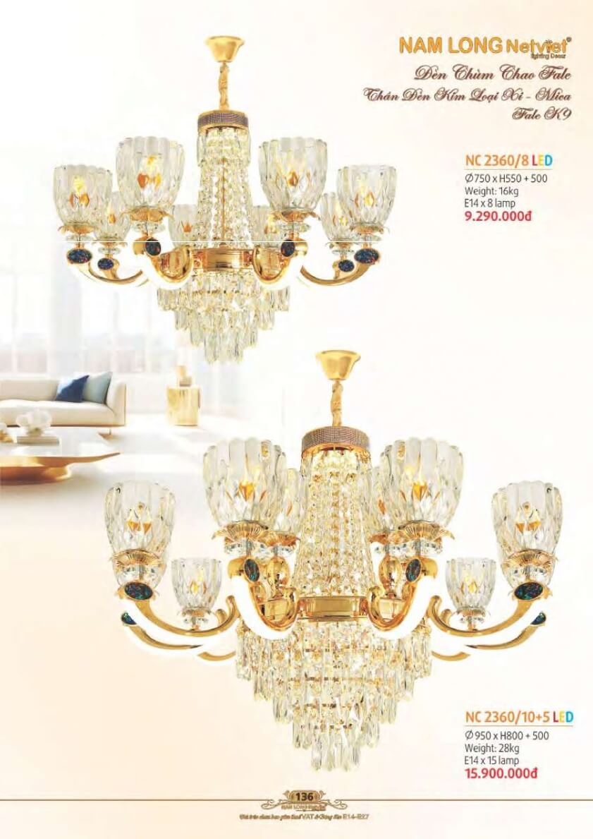 Đèn chùm Nam Long Netviet NC 2360/8, NC 2360/10+5