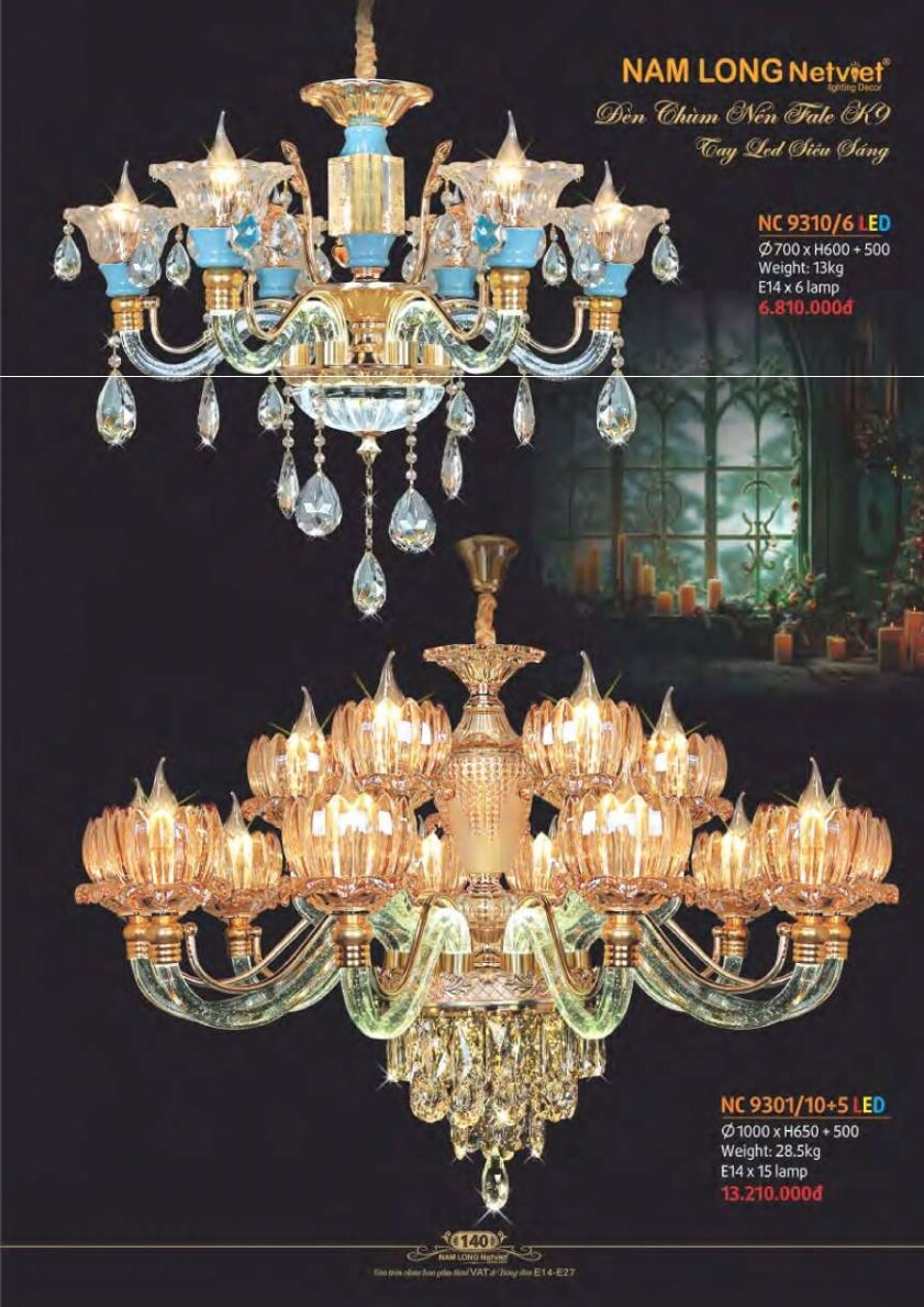 Đèn chùm Nam Long Netviet NC 9310/6, NC 9301/10+5