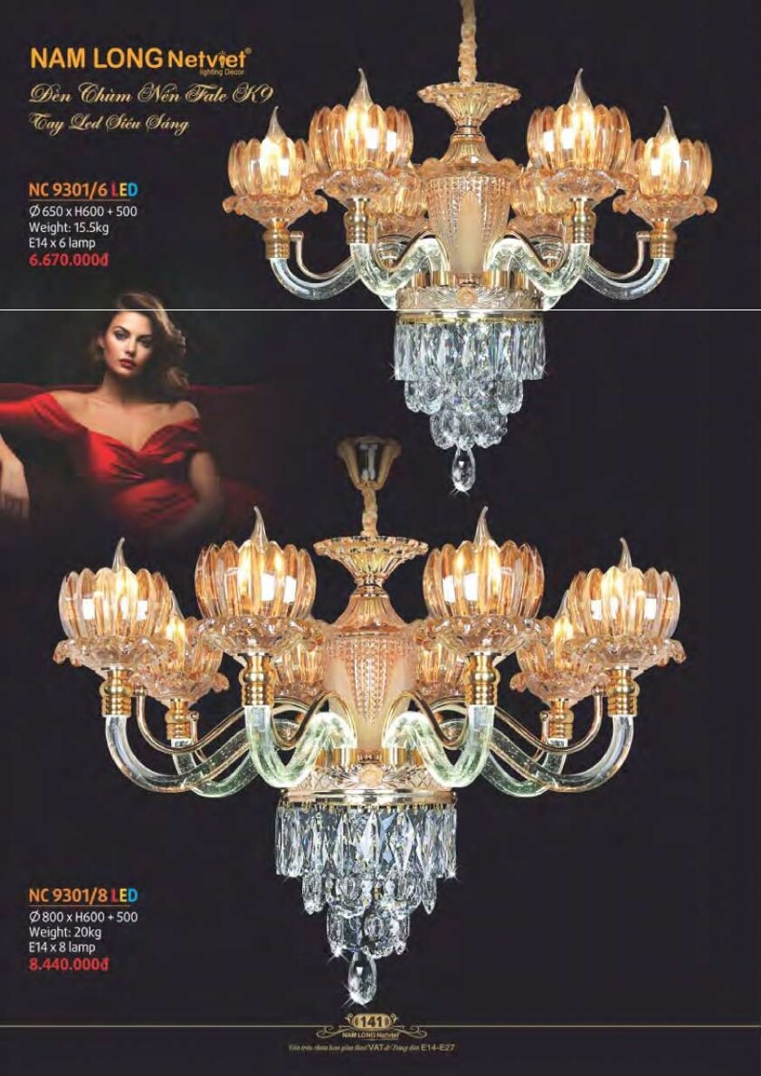 Đèn chùm Nam Long Netviet NC 9301/6, NC 9301/8