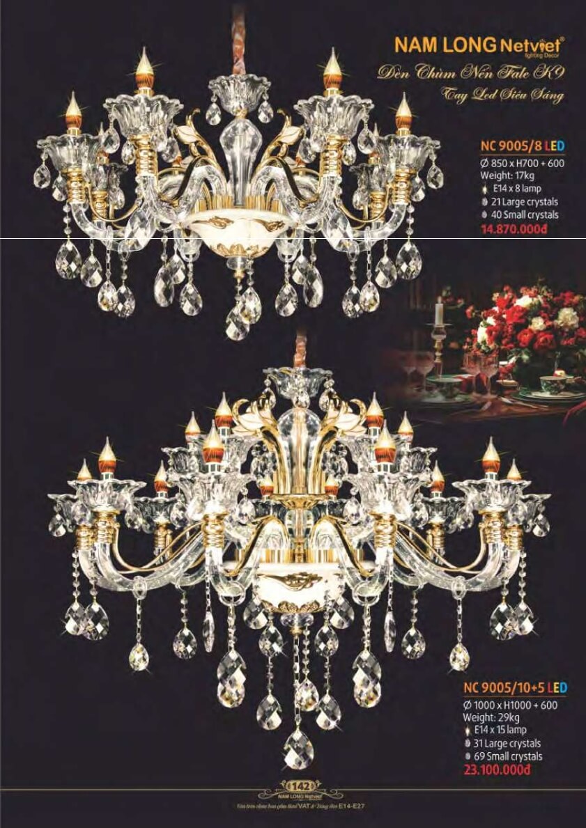 Đèn chùm Nam Long Netviet NC 9005/8, NC 9005/10+5