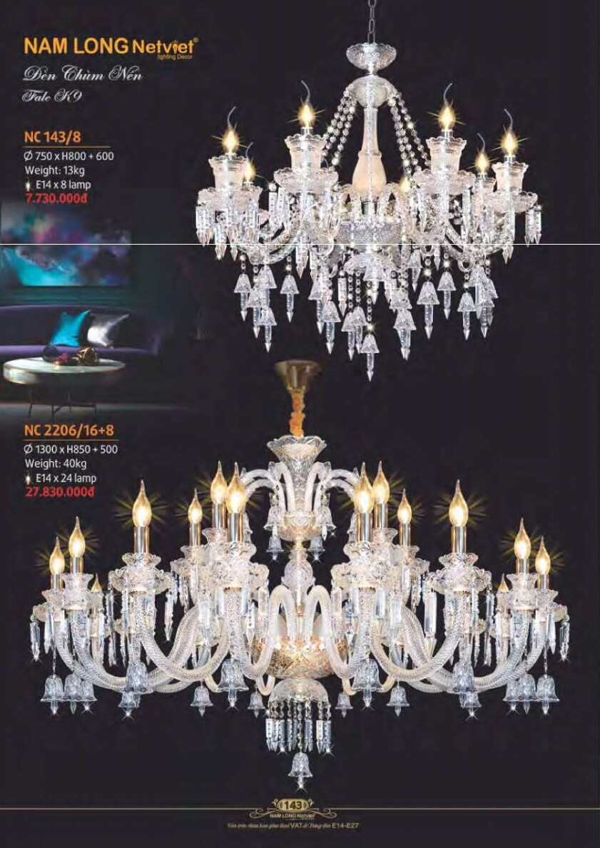 Đèn chùm Nam Long Netviet NC 143/8, NC 2206/16+8