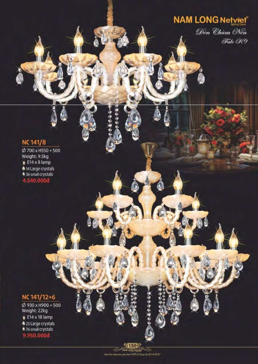 Đèn chùm Nam Long Netviet NC 141/8, NC 141/12+6