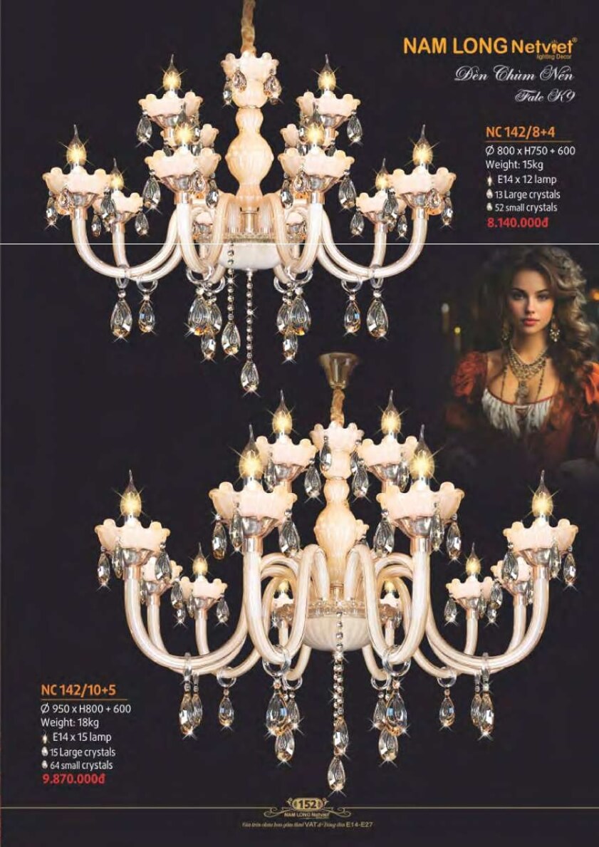 Đèn chùm Nam Long Netviet NC 142/8+4, NC 142/10+5