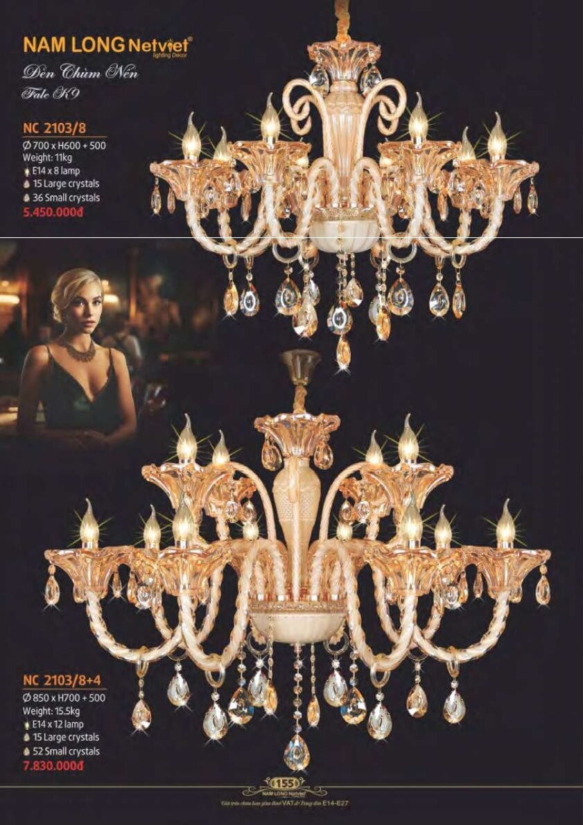 Đèn chùm Nam Long Netviet NC 2103/8, NC 2103/8+4