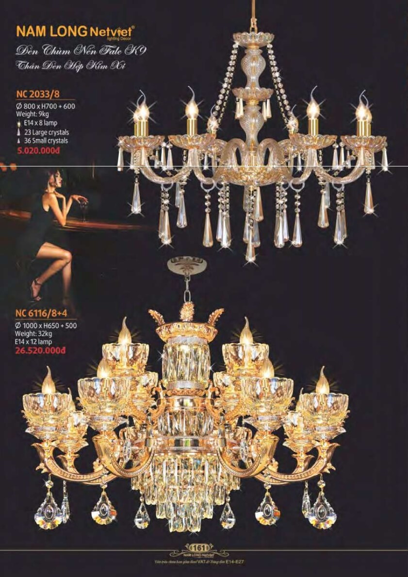 Đèn chùm Nam Long Netviet NC 2033/8, NC 6116/8+4