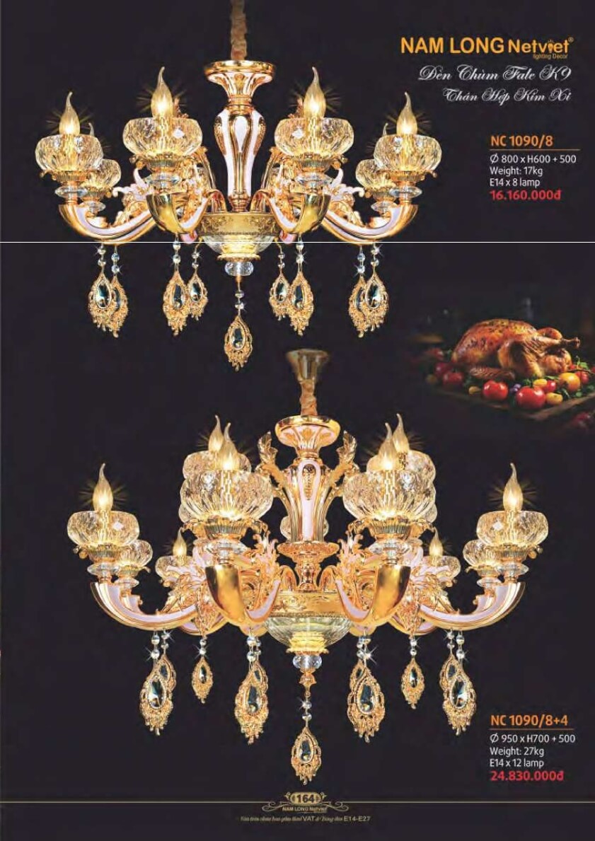 Đèn chùm Nam Long Netviet NC 1090/8, NC 1090/8+4