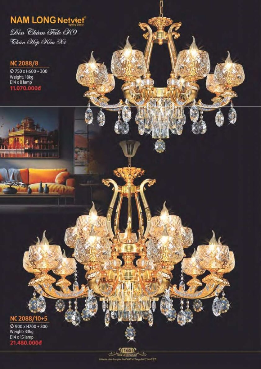 Đèn chùm Nam Long Netviet NC 2088/8, NC 2088/10+5
