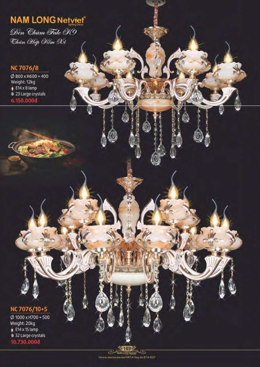 Đèn chùm Nam Long Netviet NC 7076/8, NC 7076/10+5