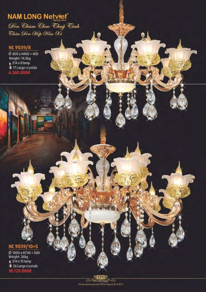 Đèn chùm Nam Long Netviet NC 9039/8, NC 9039/10+5