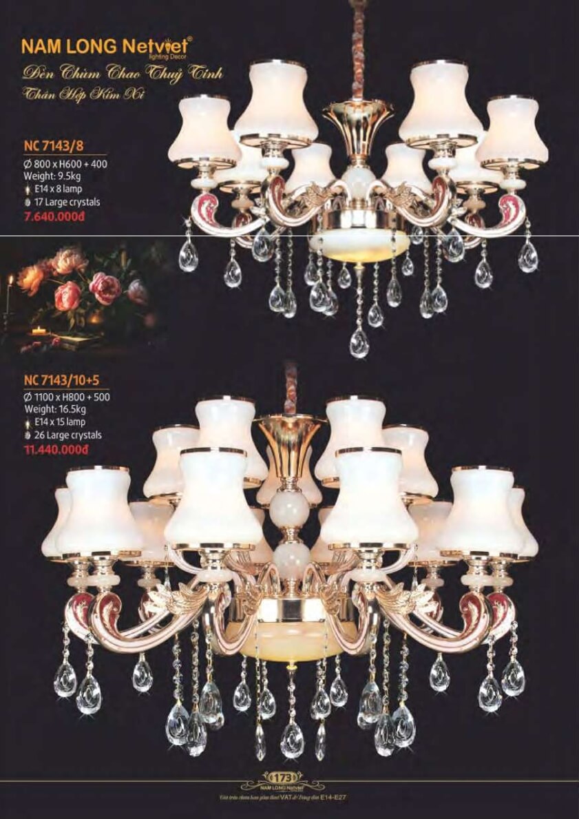 Đèn chùm Nam Long Netviet NC 7143/8, NC 7143/10+5