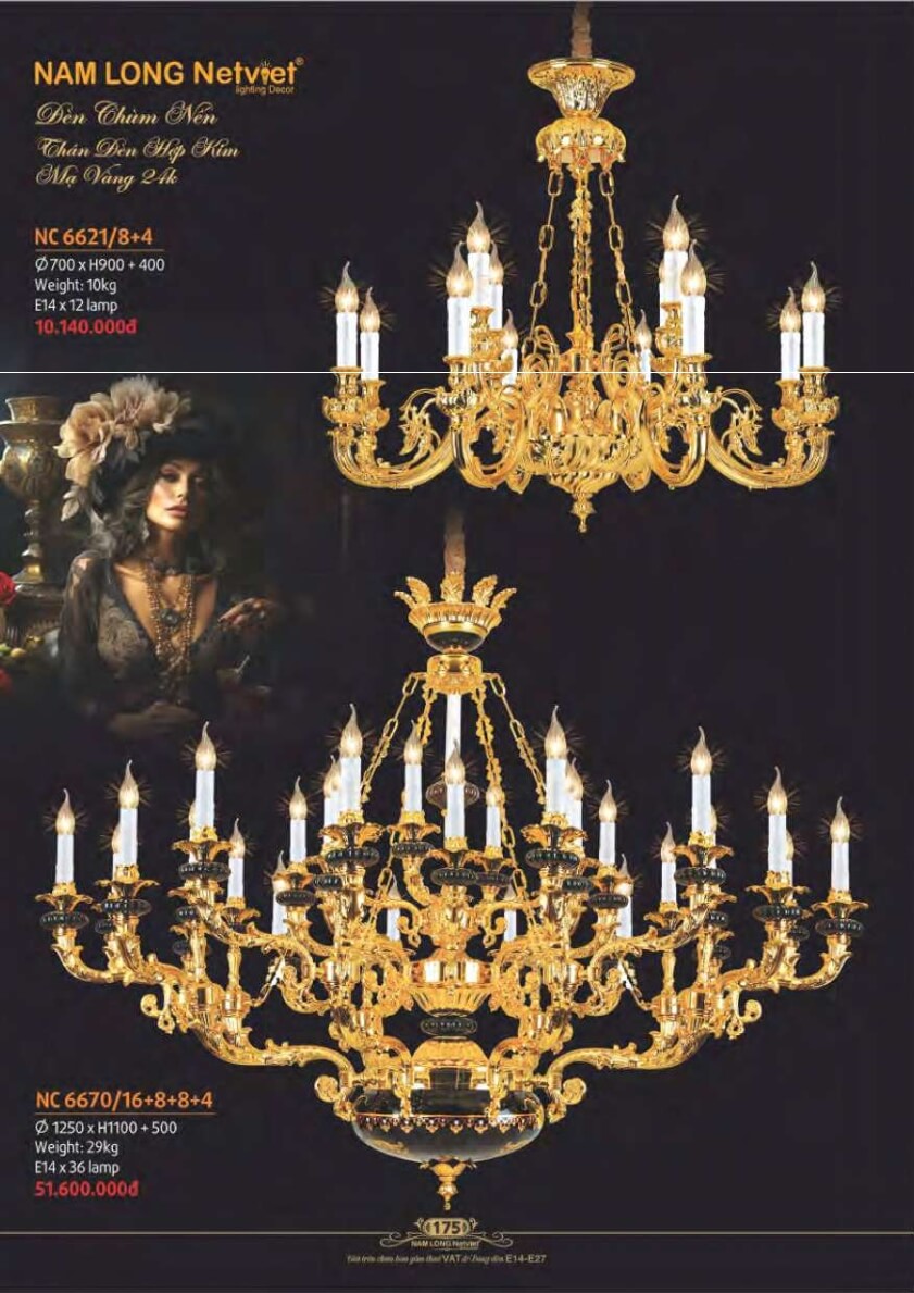 Đèn chùm Nam Long Netviet NC 6621/8+4, NC 6670/16+8+8+4