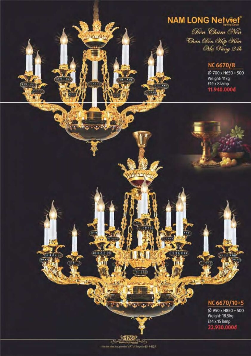 Đèn chùm Nam Long Netviet NC 6670/8, NC 6670/10+5