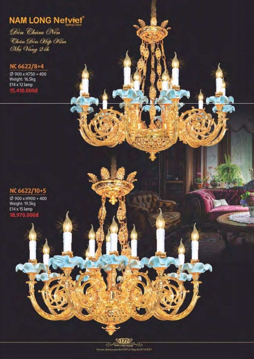 Đèn chùm Nam Long Netviet NC 6622/8+4, NC 6622/10+5
