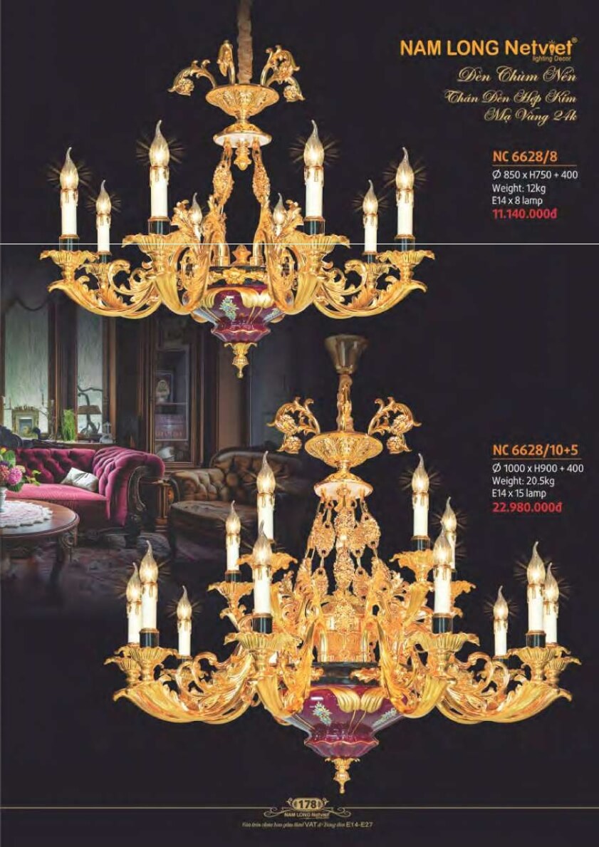 Đèn chùm Nam Long Netviet NC 6628/8, NC 6628/10+5