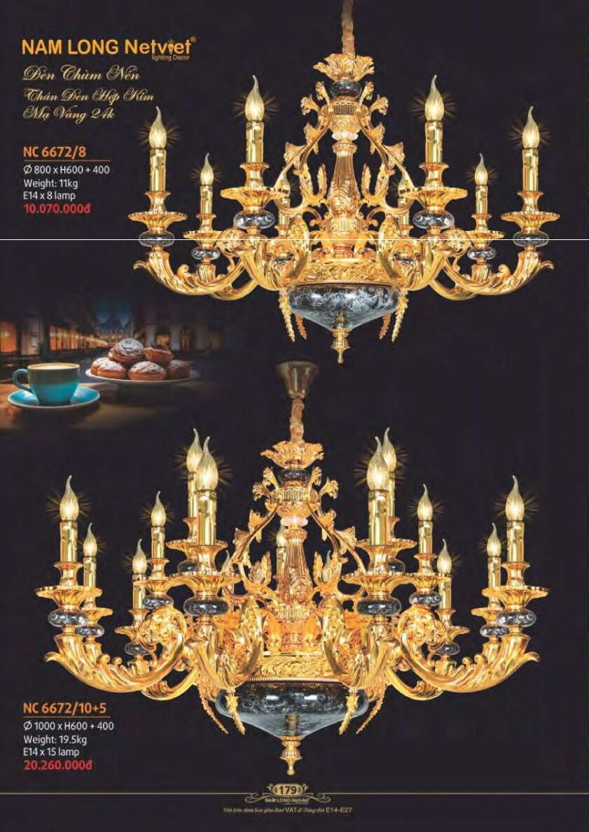 Đèn chùm Nam Long Netviet NC 6672/8, NC 6672/10+5