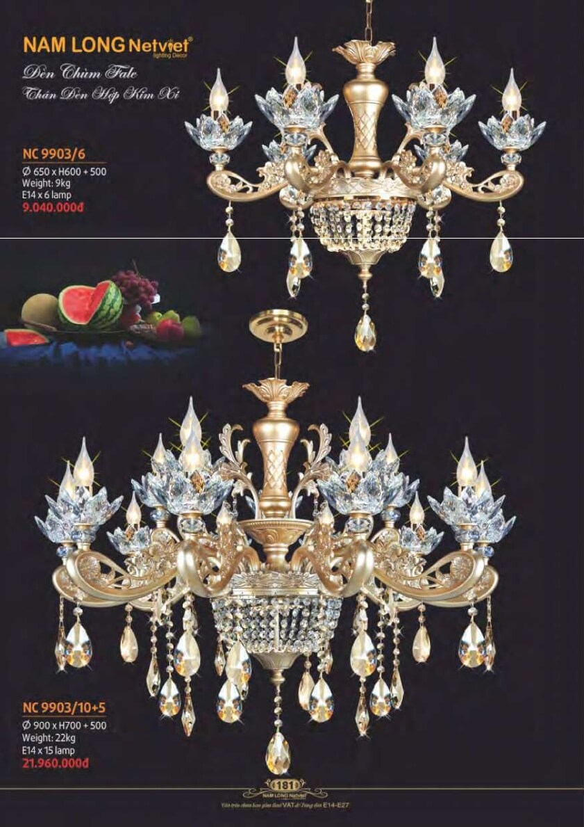 Đèn chùm Nam Long Netviet NC 9903/6, NC 9903/10+5