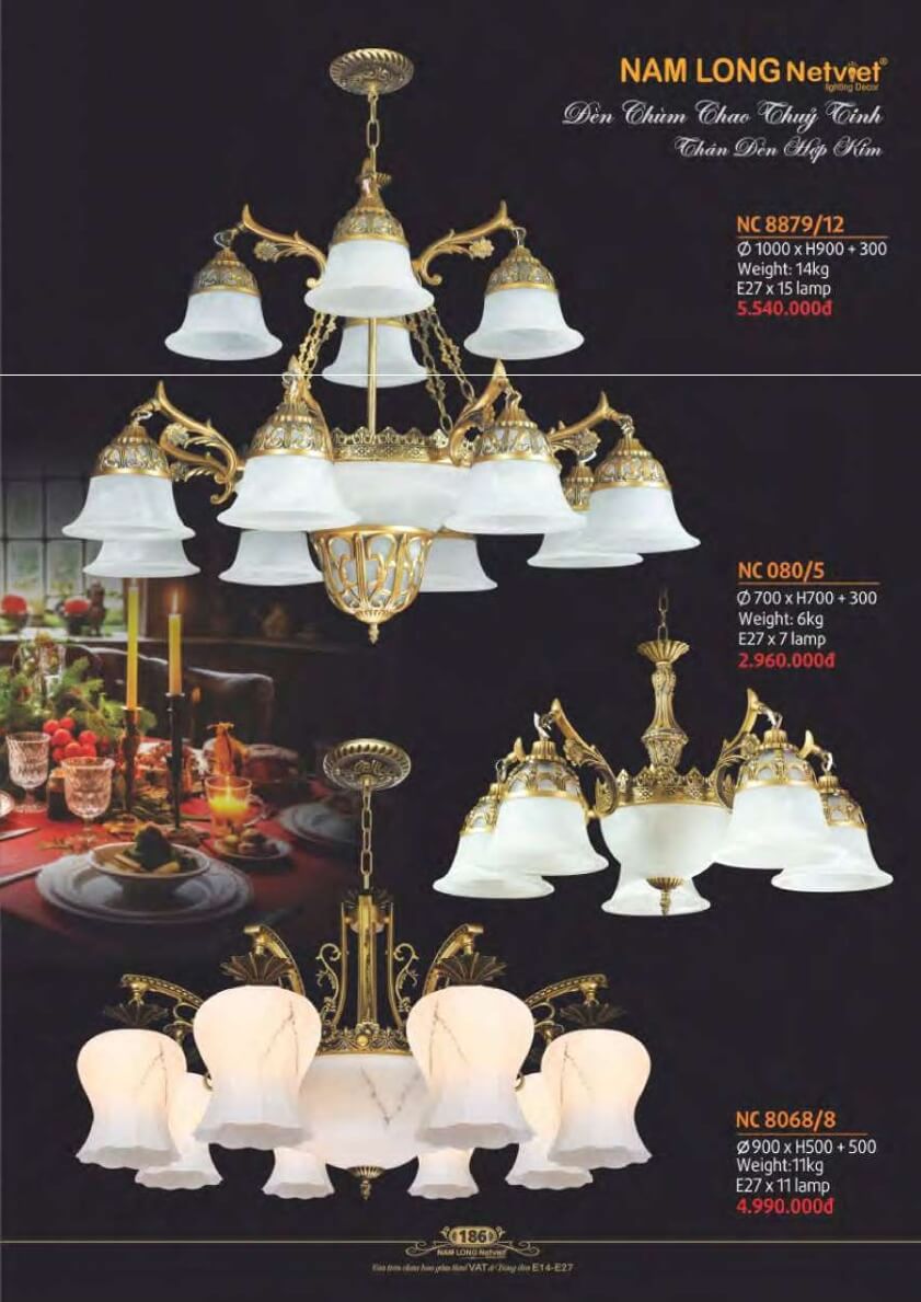 Đèn chùm Nam Long Netviet NC 8879/12, NC 080/5, NC 8068/8