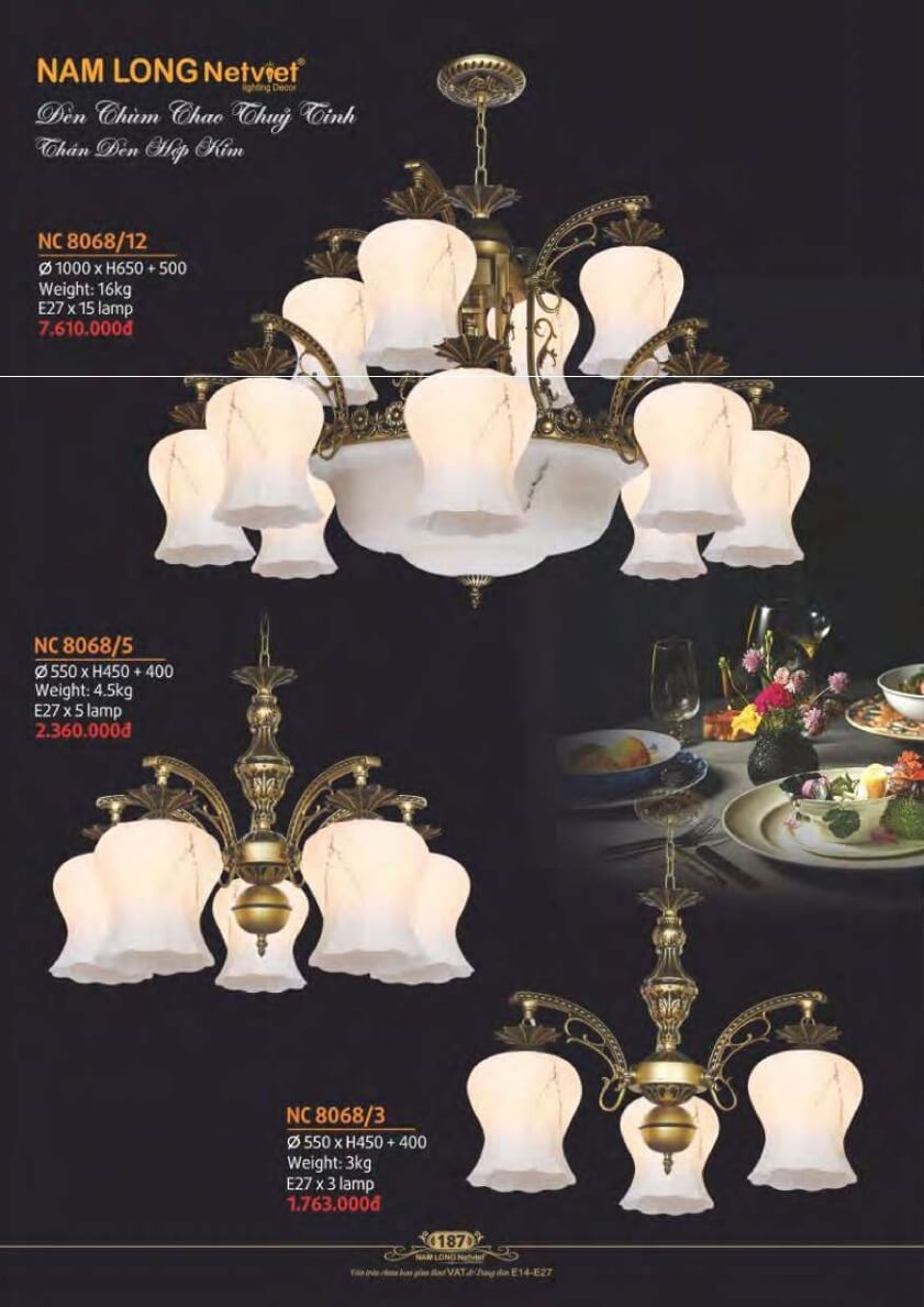 Đèn chùm Nam Long Netviet NC 8068/12, NC 8068/5, NC 8068/3