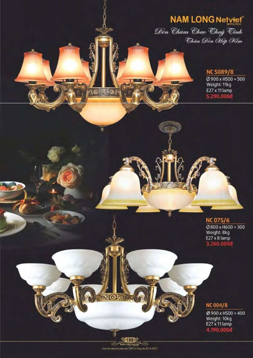 Đèn chùm Nam Long Netviet NC 5089/8, NC 075/6, NC 004/8