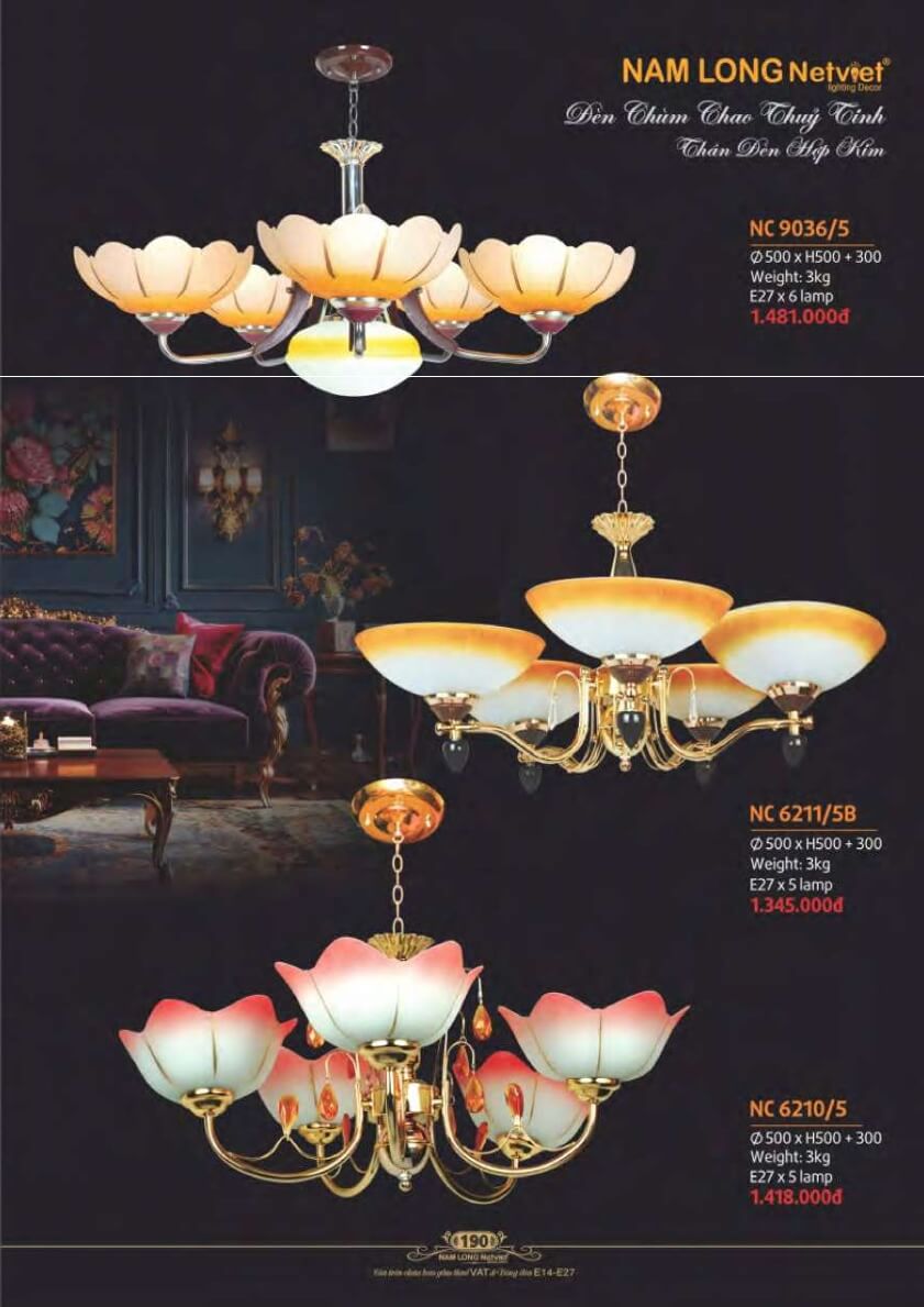 Đèn chùm Nam Long Netviet NC 9036/5, NC 6211/5B, NC 6210/5