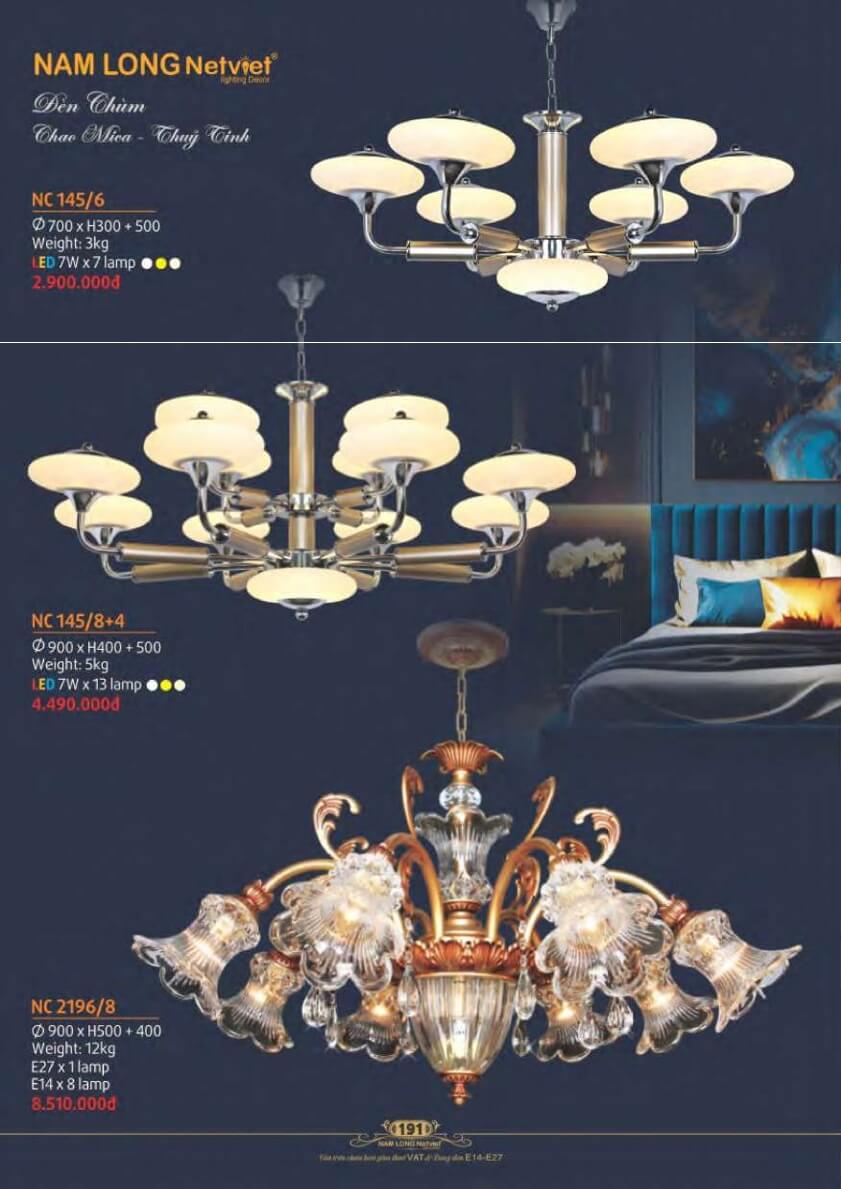 Đèn chùm Nam Long Netviet NC 145/6, NC 145/8+4, NC 2196/8