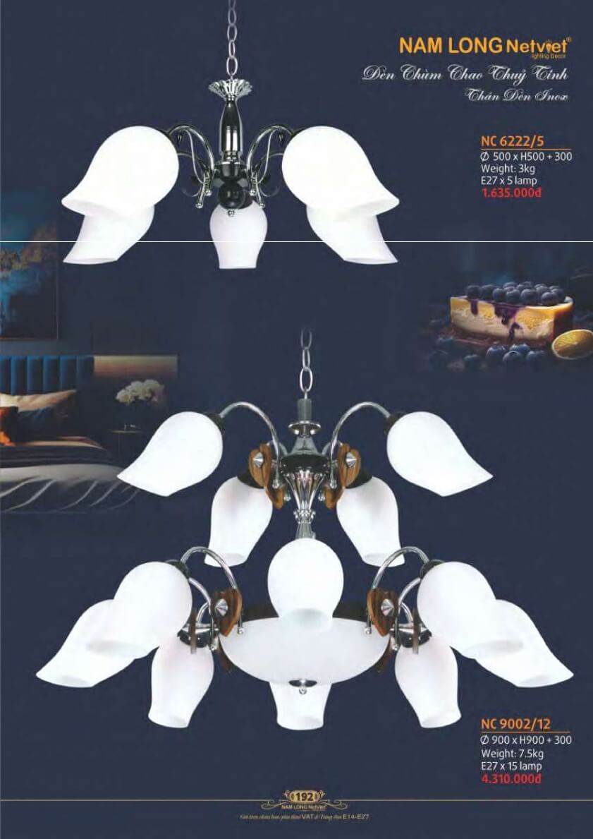 Đèn chùm Nam Long Netviet NC 6222/5, NC 9002/12
