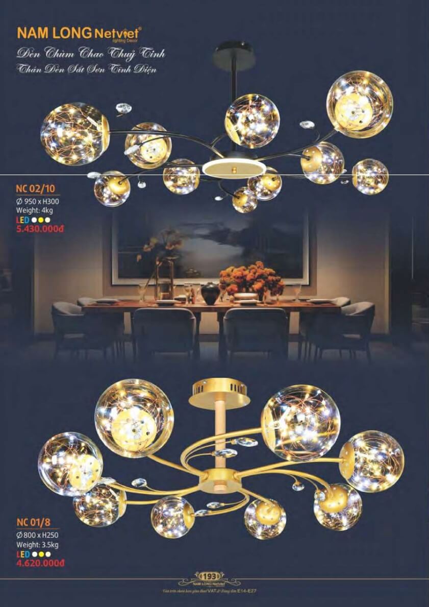 Đèn chùm Nam Long Netviet NC 02/10, NC 01/8