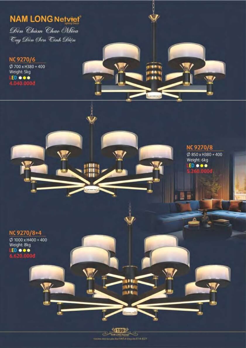 Đèn chùm Nam Long Netviet NC 9270/6, NC 9270/8, NC 9270/8+4