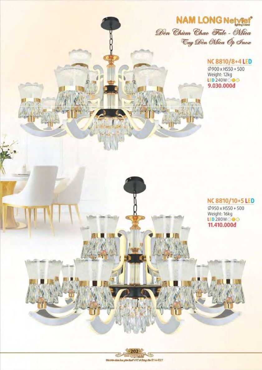 Đèn chùm Nam Long Netviet NC 8810/8+4, NC 8810/10+5