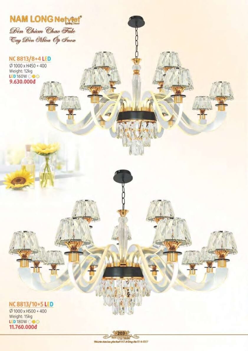 Đèn chùm Nam Long Netviet NC 8813/8+4, NC 8813/10+5