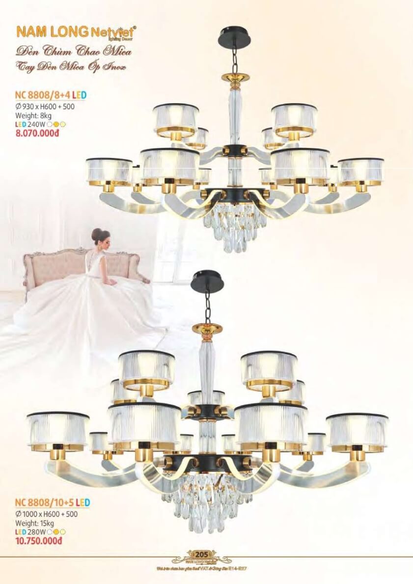 Đèn chùm Nam Long Netviet NC 8808/8+4, NC 8808/10+5