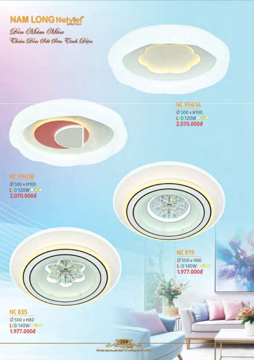 Đèn mâm Nam Long Netviet NC 9961A, NC 9961B, NC 819, NC 835