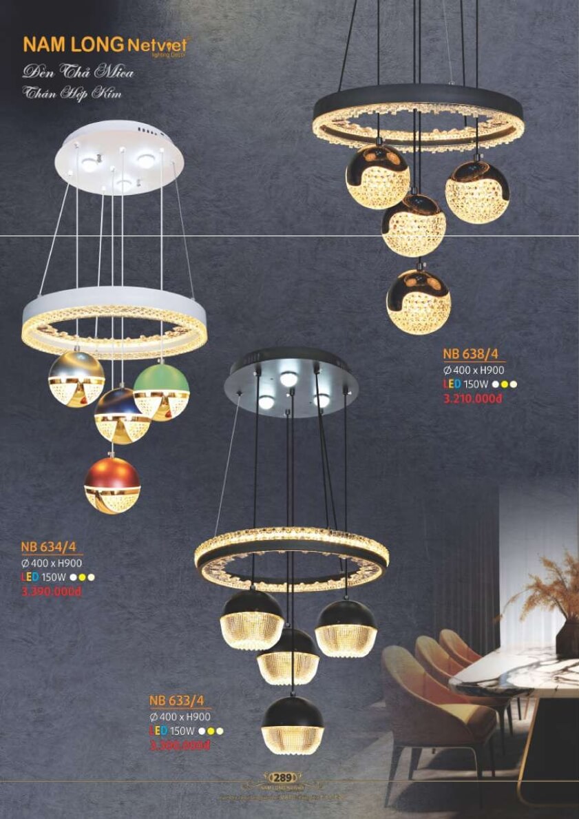 Đèn thả Nam Long Netviet NB 634/4, NB 638/4, NB 633/4