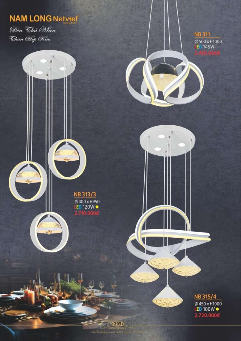Đèn thả Nam Long Netviet NB 311, NB 313/3, NB 315/4