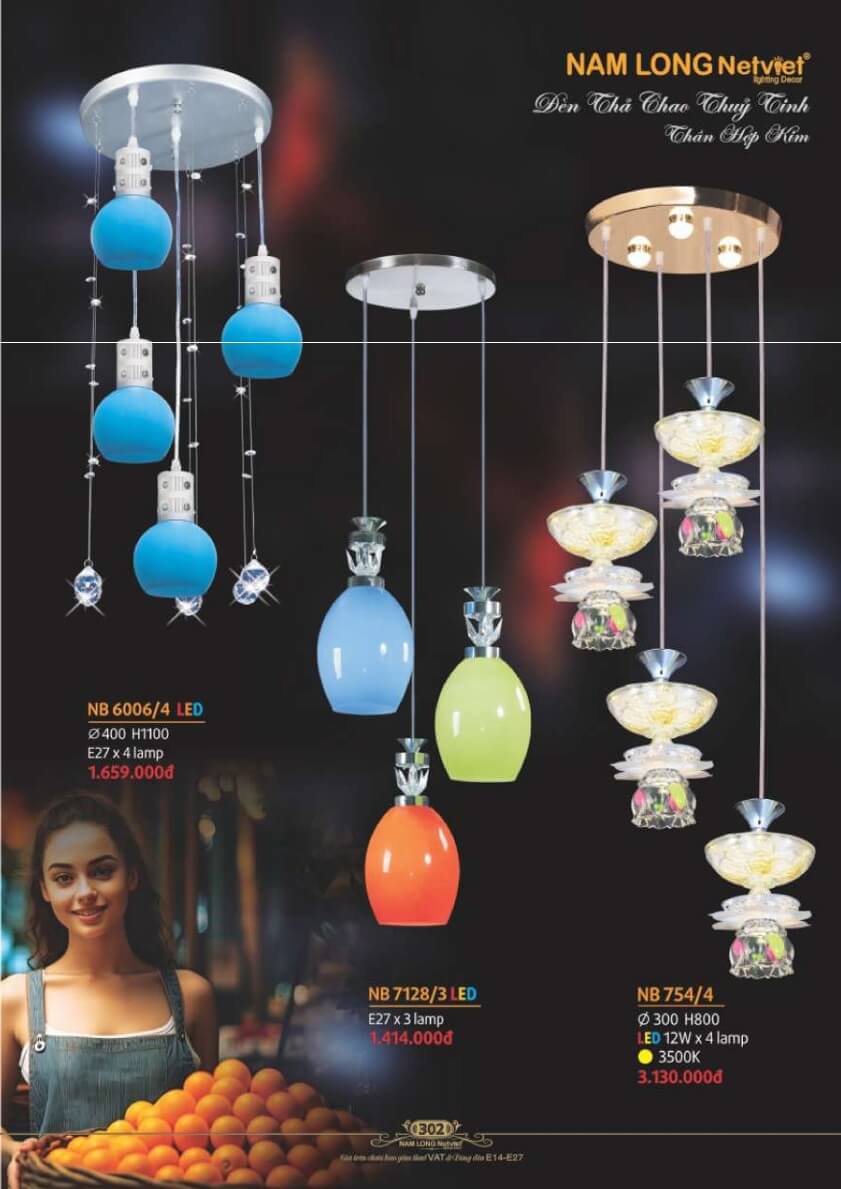 Đèn thả Nam Long Netviet NB 6006/4, NB 7128/3, NB 754/4