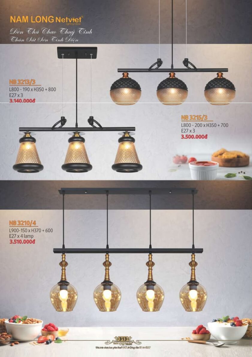 Đèn thả Nam Long Netviet NB 3213/3, NB 3215/3, NB 3210/4