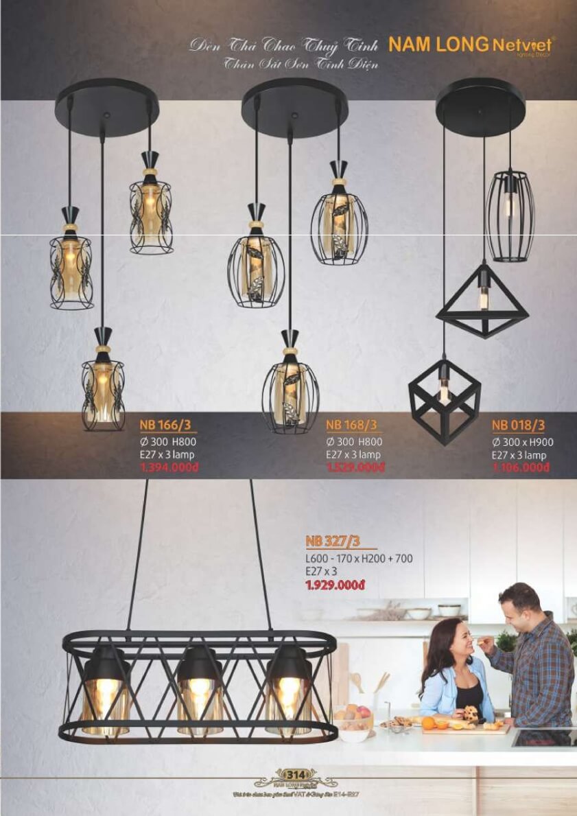 Đèn thả Nam Long Netviet NB 166/3, NB 168/3, NB 018/3, NB 327/3