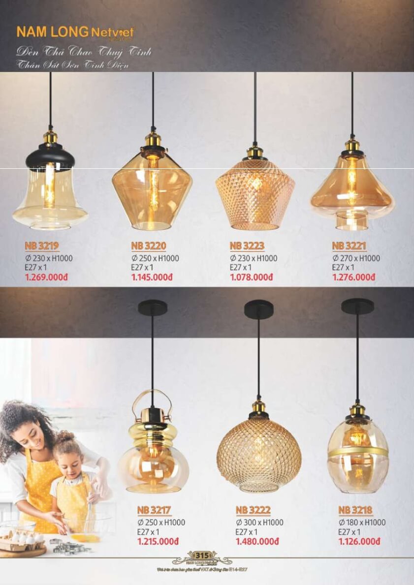Đèn thả Nam Long Netviet NB 3219, NB 3220, NB 3223, NB 3221, NB 3217, NB 3222, NB 3218