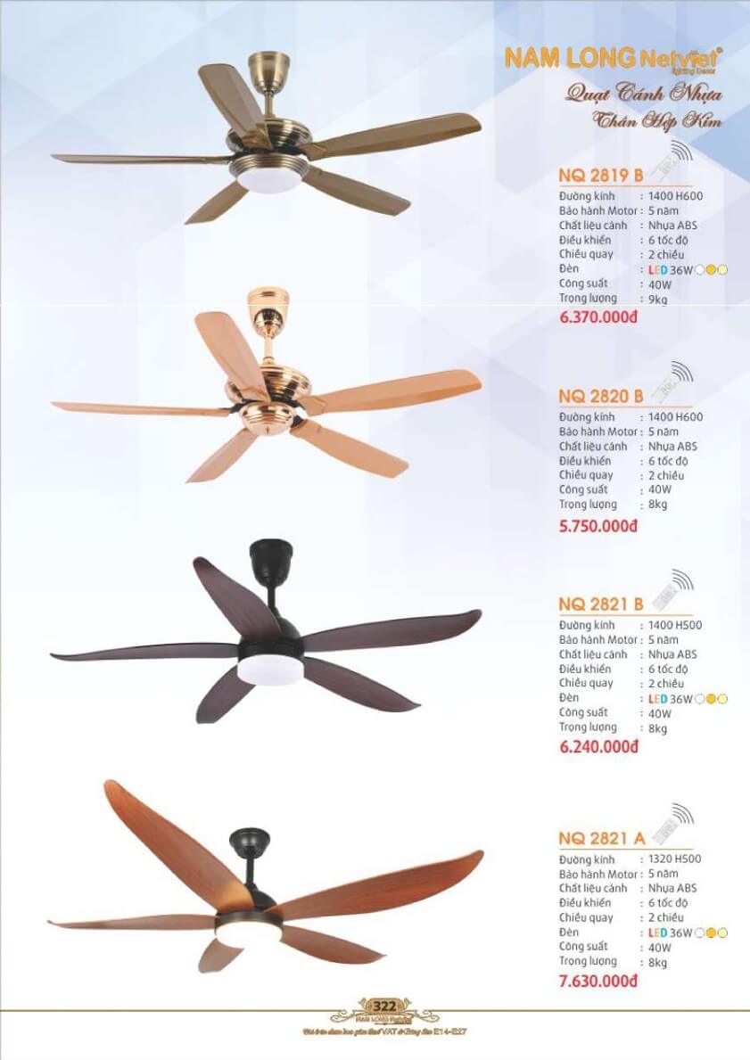 Quạt trần Nam Long Netviet NQ 2819B, NQ 2820B, NQ 2821B, NQ 2821A