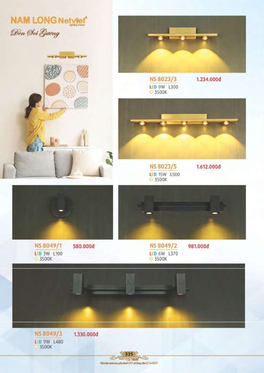 Đèn soi tranh Nam Long Netviet NS 8023/3, NS 8023/5, NS 8049/1, NS 8049/2, NS 8049/3