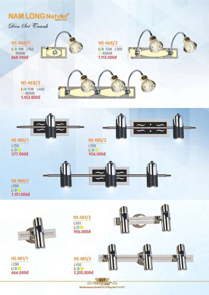 Đèn soi tranh Nam Long Netviet NS 468/1, NS 468/2, NS 468/3, NS 480/1, NS 480/2, NS 480/3, NS 481/1, NS 481/2, NS 481/3