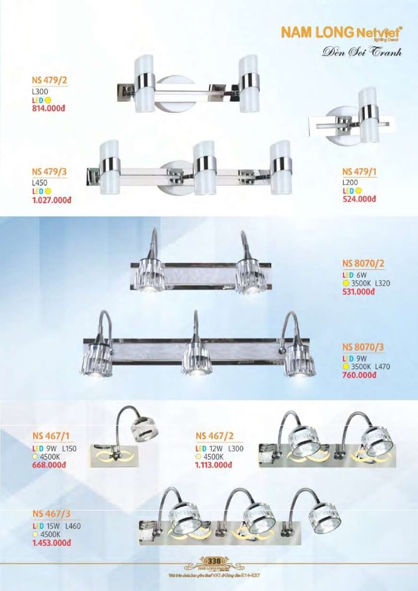 Đèn soi tranh Nam Long Netviet NS 479/1, NS 479/2, NS 479/3, NS 8070/2, NS 8070/3, NS 467/1, NS 467/2, NS 467/3