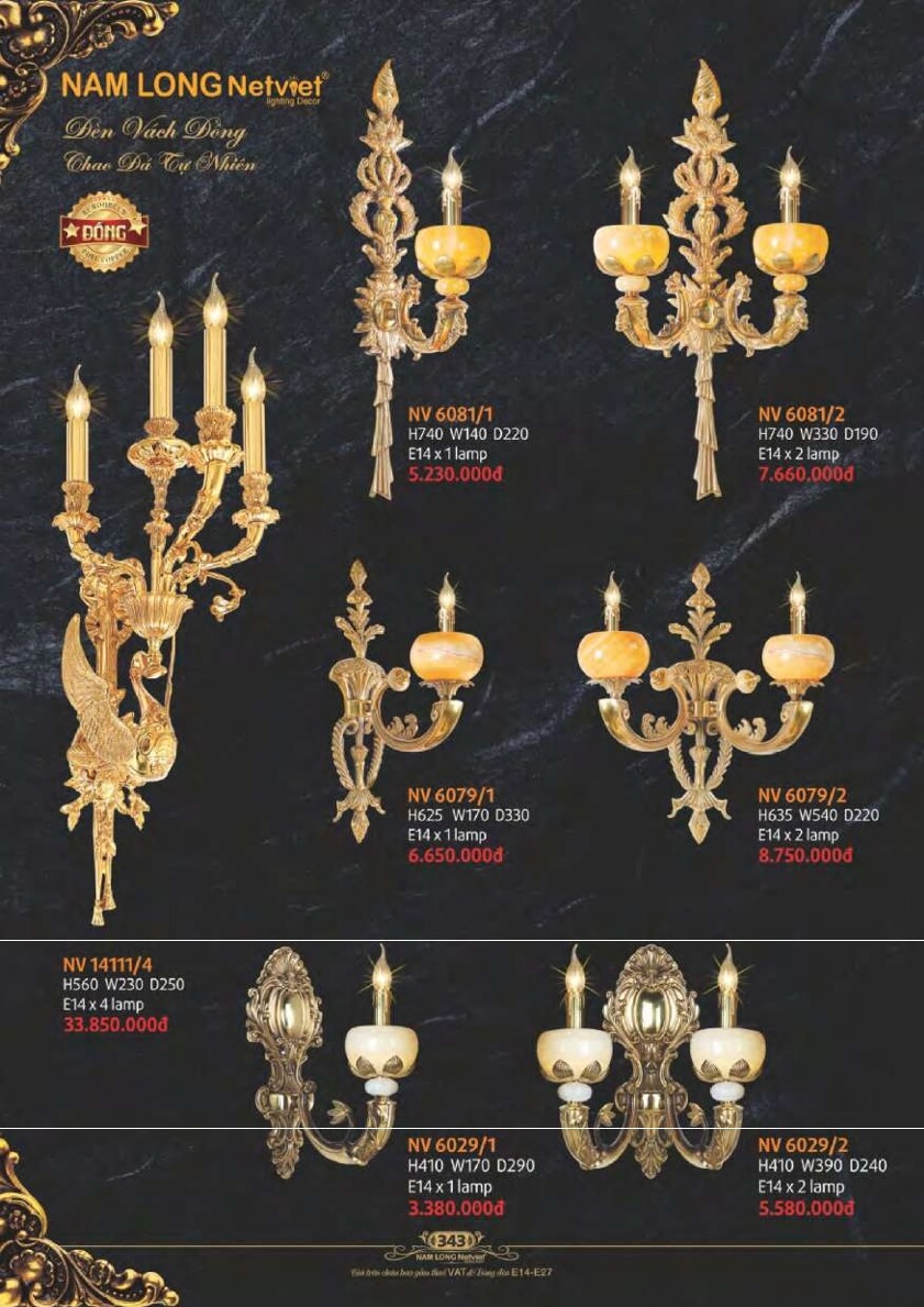 Đèn vách Nam Long Netviet NV 14111/4, NV 6081/1, NV 6081/2, NV 6079/1, NV 6079/2, NV 6029/1, NV 6029/2