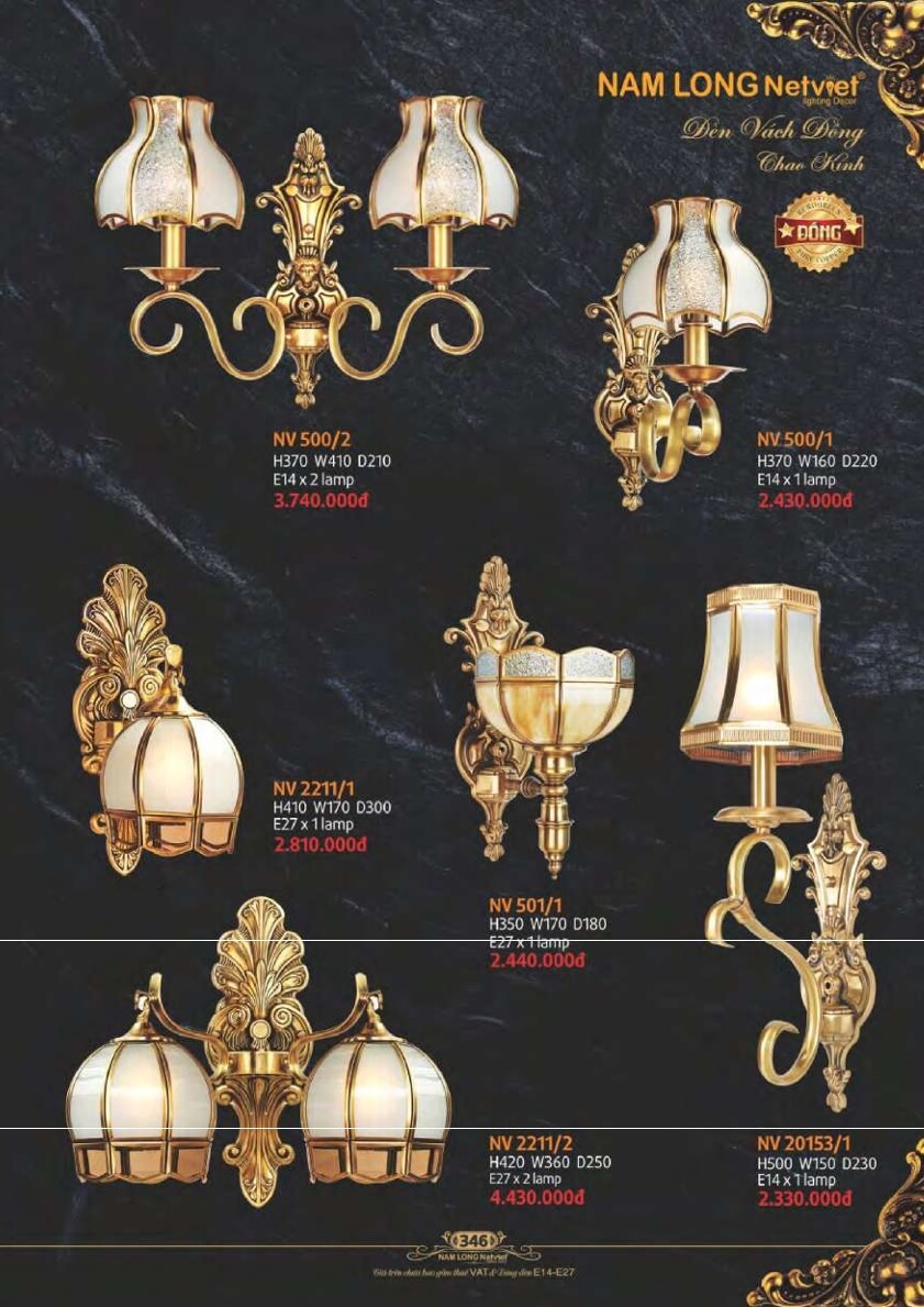 Đèn vách Nam Long Netviet NV 500/2, NV 500/1, NV 2211/1, NV 501/1, NV 2211/2, NV 20153/1