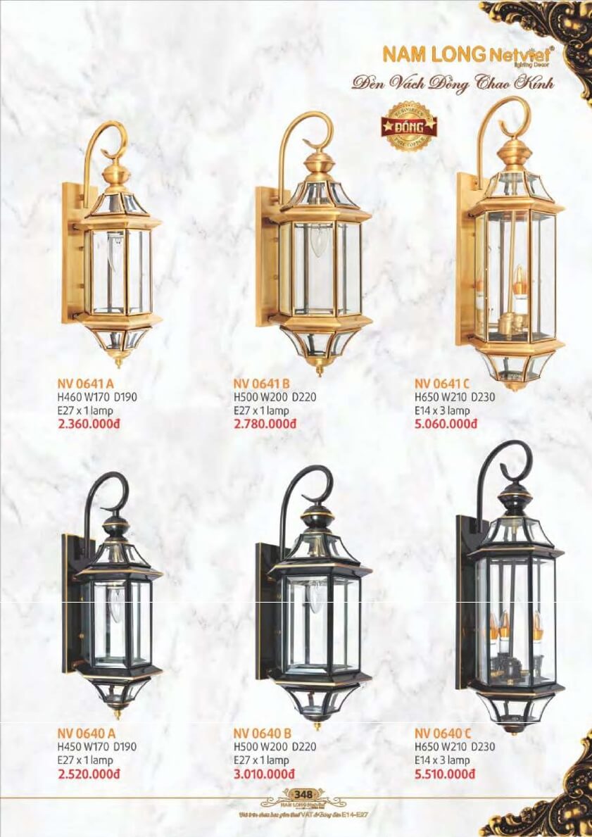 Đèn vách Nam Long Netviet NV 0641A, NV 0641B, NV 0641C, NV 0640A, NV 0640B, NV 0640C
