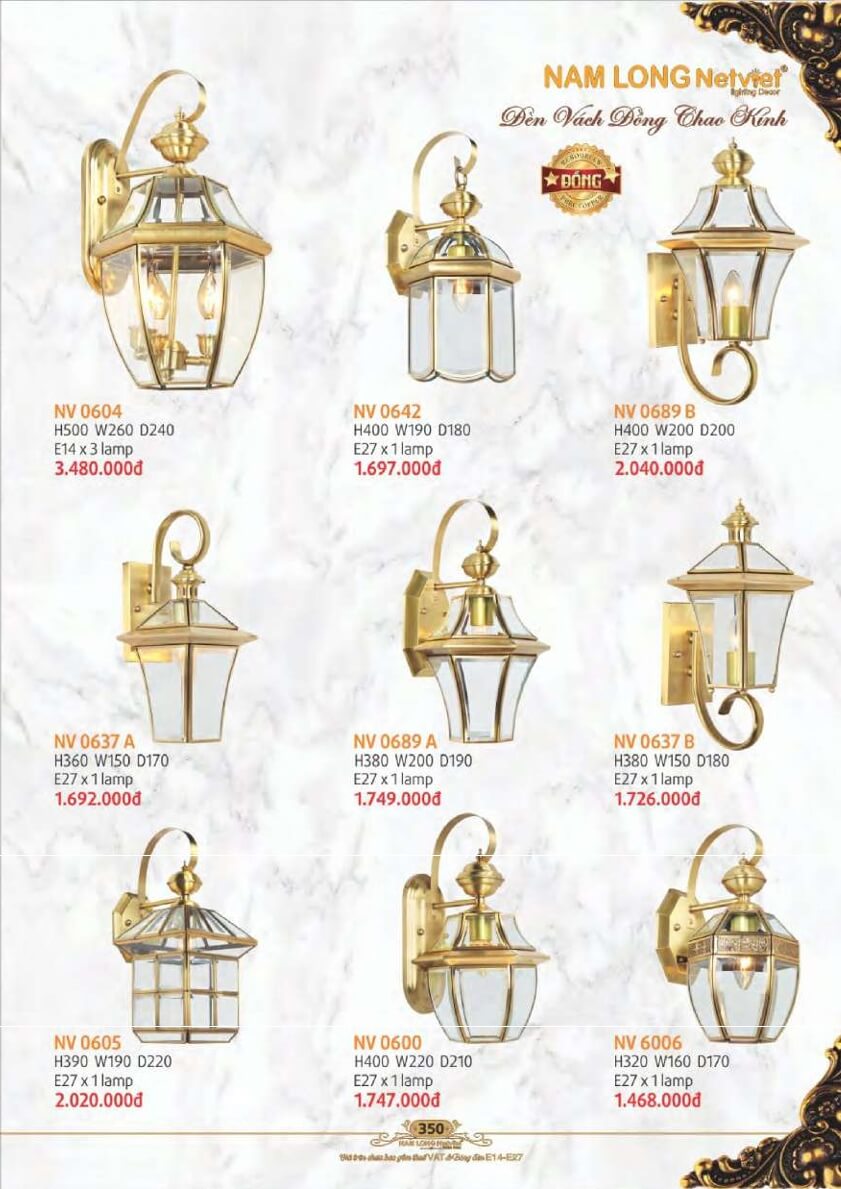 Đèn vách Nam Long Netviet NV 0604, NV 0642, NV 0689B, NV 0637A, NV 0689A, NV 0637B, NV 0605, NV 0600, NV 6006