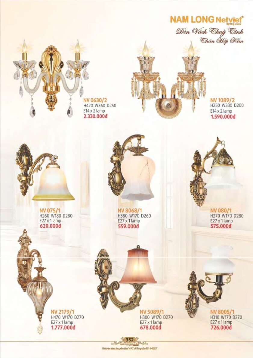 Đèn vách Nam Long Netviet NV 0630/2, NV 1089/2, NV 075/1, NV 8068/1, NV 080/1, NV 2179/1, NV 5089/1, NV 8005/1
