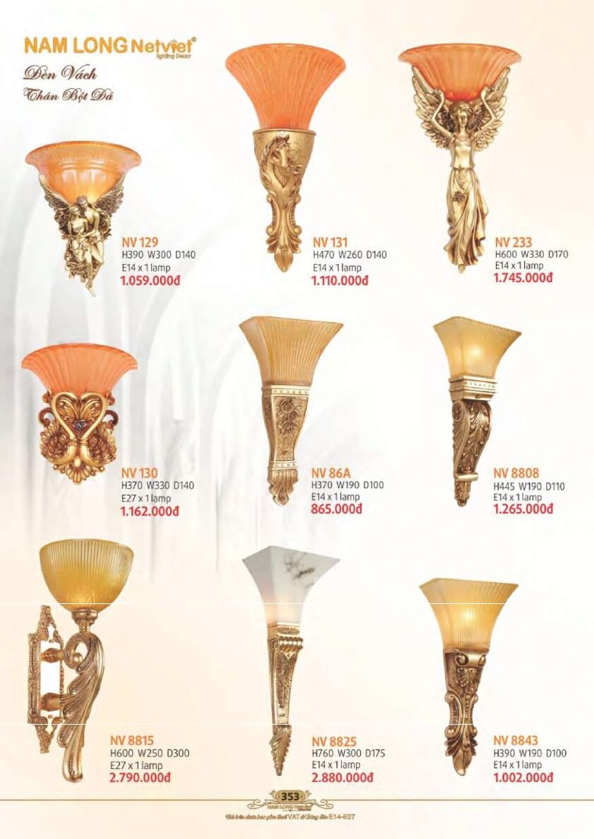Đèn vách Nam Long Netviet NV 129, NV 131, NV 233, NV 130, NV 86A, NV 8808, NV 8815, NV 8825, NV 8843