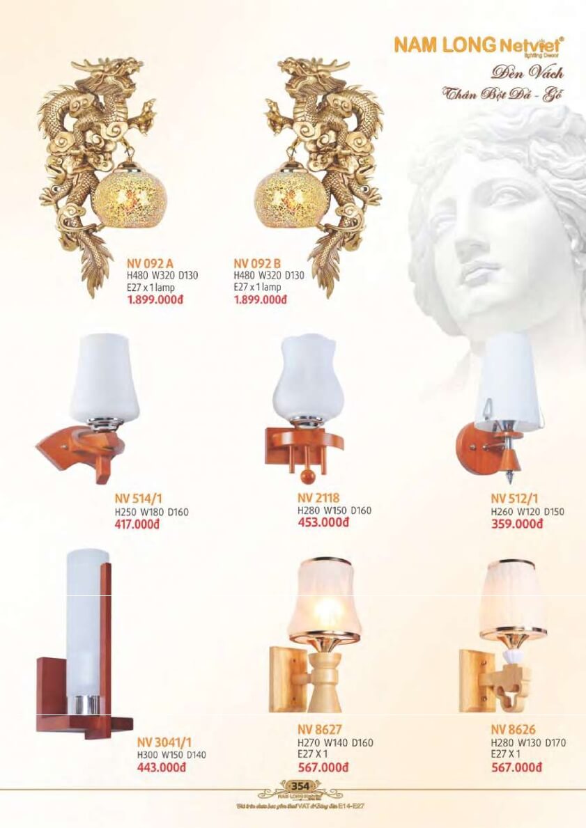 Đèn vách Nam Long Netviet NV 092A, NV 092B, NV 514/1, NV 2118, NV 512/1, NV 3041/1, NV 8627, NV 8626
