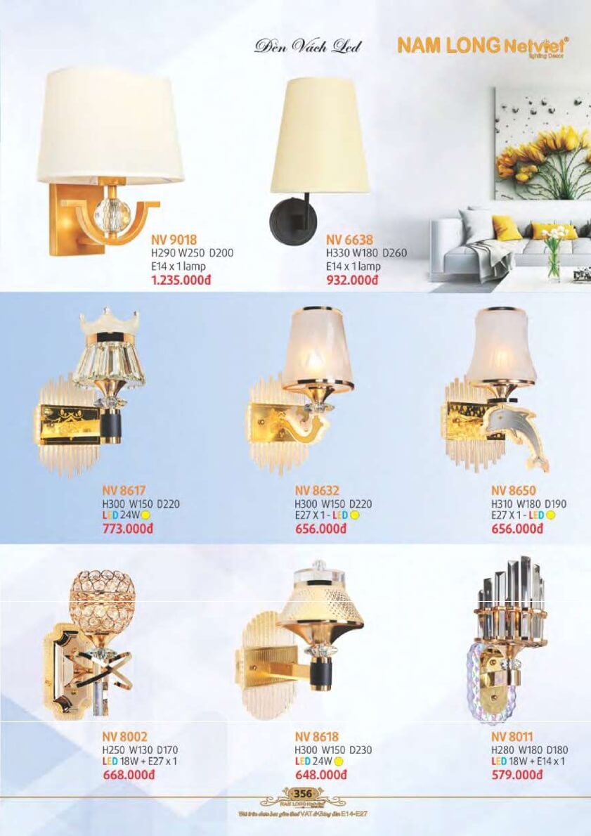 Đèn vách Nam Long Netviet NV 9018, NV 6638, NV 8617, NV 8632, NV 8650, NV 8002, NV 8618, NV 8011